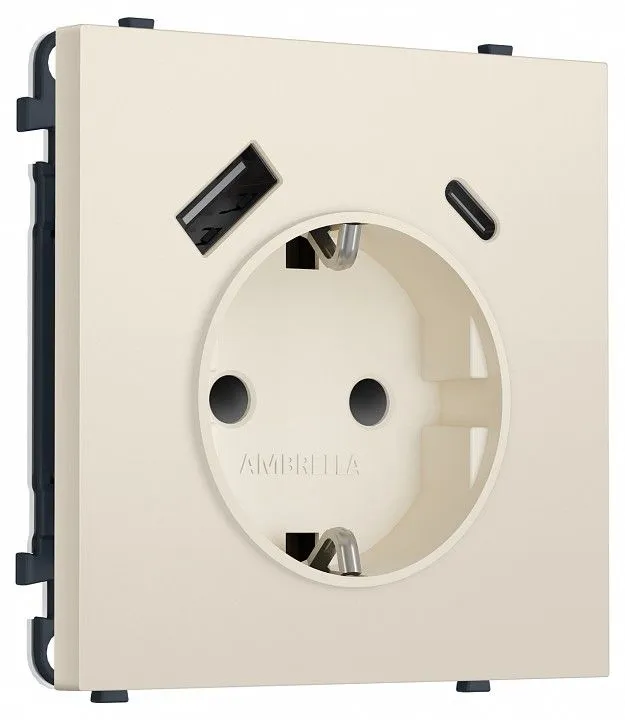 Розетка с заземлением и со шторкой и 2хUSB type A и C, без рамки Ambrella Volt MS MS330010
