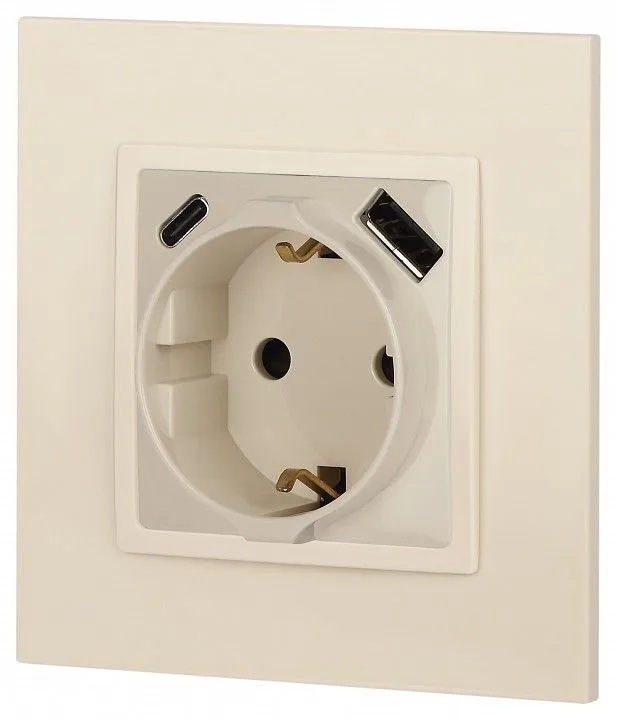 Розетка с заземлением и со шторкой и 2хUSB, без рамки Эра Эра Elegance 14-4108-02