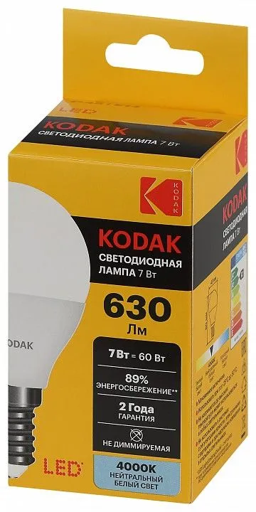 Лампа светодиодная Kodak  E14 7Вт 3000K LED KODAK P45-7W-840-E14 K