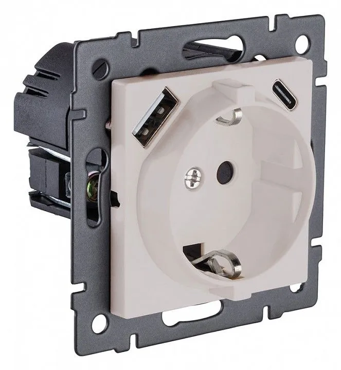 Розетка с заземлением и со шторкой и 2хUSB type A и C, без рамки Kollinger  REA-004CM