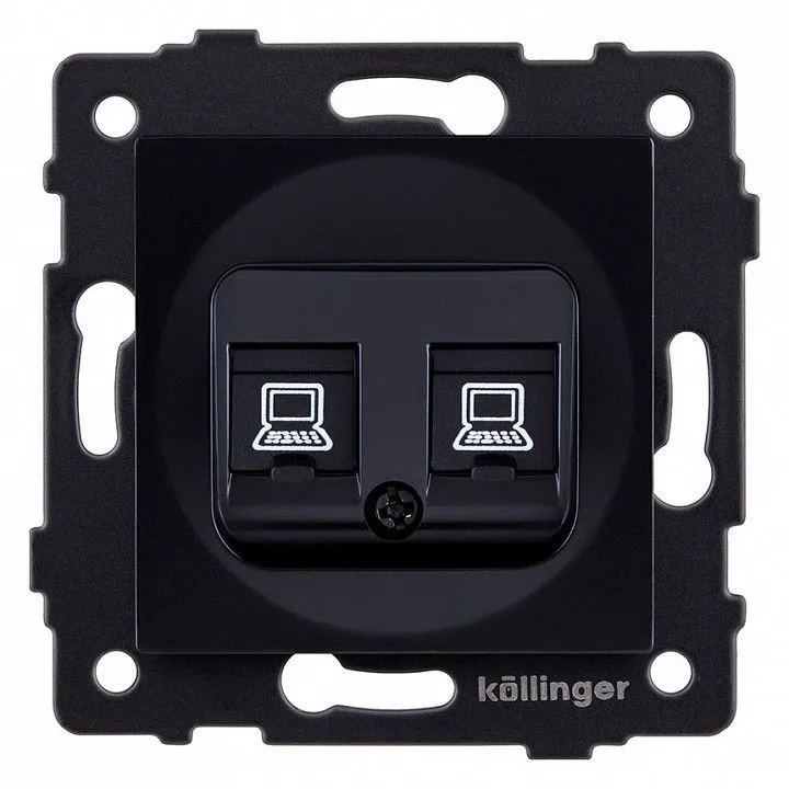 Розетка двойная Ethernet RJ-45 и со шторками, без рамки Kollinger  REA-019BK