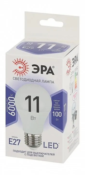 Лампа светодиодная Эра Стандарт E27 11Вт 6000K LED A60-11W-860-E27