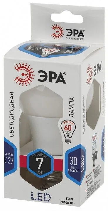 Лампа светодиодная Эра Стандарт E27 7Вт 4000K LED A60-7W-840-E27