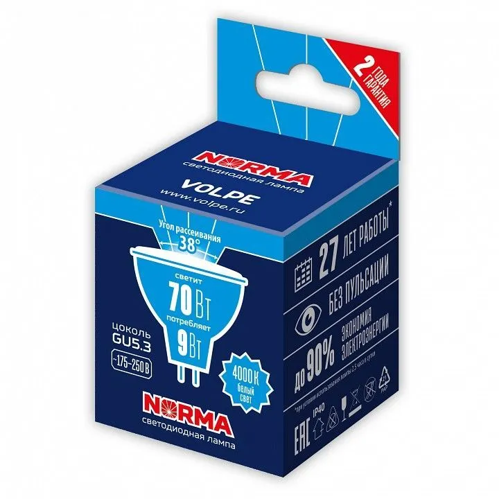 Лампа светодиодная Volpe LED-JCDR GU5.3 9Вт 4000K UL-00011194
