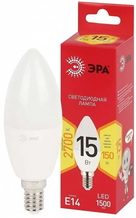 Лампа светодиодная Эра  E14 15Вт 2700K LED B35-15W-827-E14 R