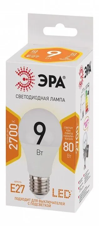 Лампа светодиодная Эра  E27 9Вт 2700K LED A60-9W-827-E27