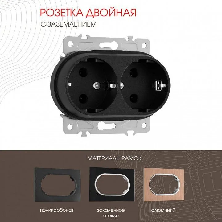 Розетка двойная с заземлением, без рамки Arte Milano am-202 202.40-2.black