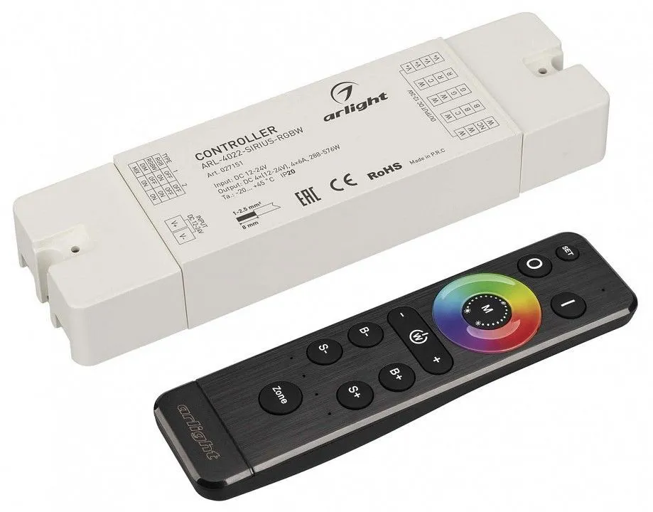 Контроллер-регулятор цвета RGBW с пультом ДУ Arlight SET-PWM 061157