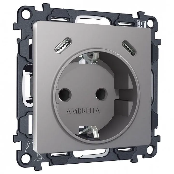 Розетка с заземлением и 2хUSB type C, без рамки Ambrella Volt ALFA MA510510