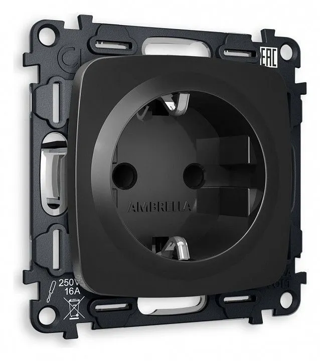 Розетка с заземлением и со шторкой, без рамки Ambrella Volt OMEGA MO807010
