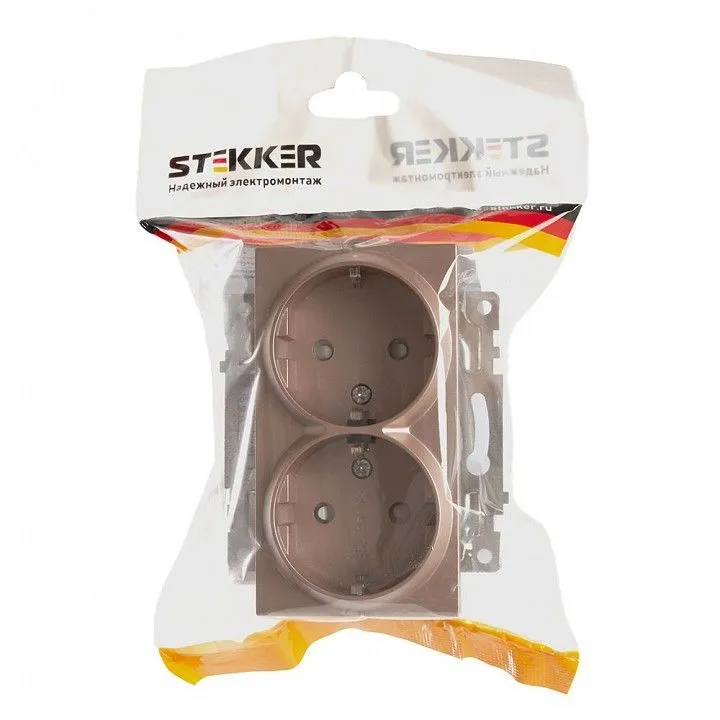 Розетка двойная с заземлением и со шторкой, без рамки Stekker Катрин 39598