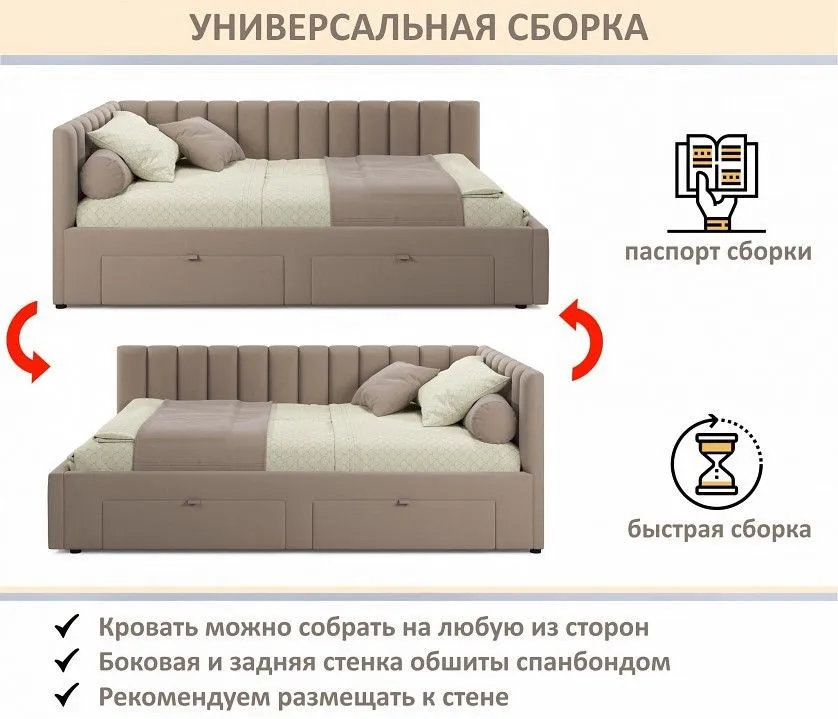 Кровать полутораспальная Milena 1200 с ящиками