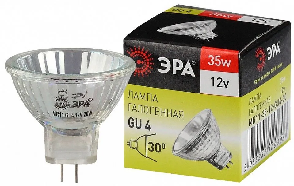 Лампа галогеновая Эра  GU4 35Вт 3000K GU4-MR11-35W-12V-30CL