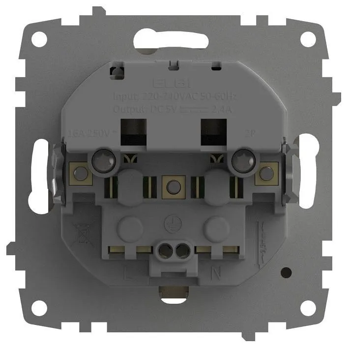 Розетка с заземлением и со шторкой и 2хUSB type A, без рамки Elbi Eleсtriс Zena Vega 609-011400-317