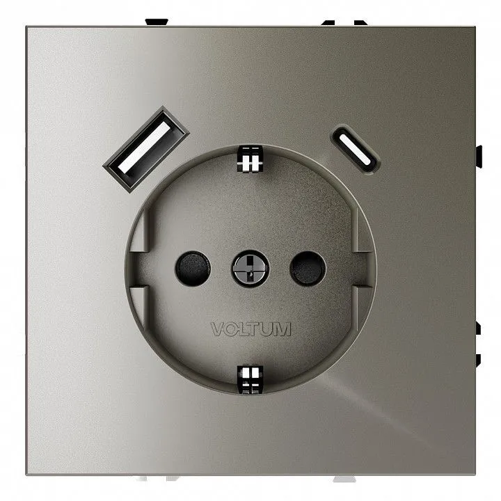 Розетка с заземлением и со шторкой и 2хUSB type A и C, без рамки Voltum S70 VLS040504