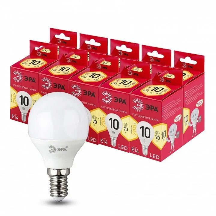 Лампа светодиодная Эра  E14 10Вт 2700K LED P45-10W-827-E14 R