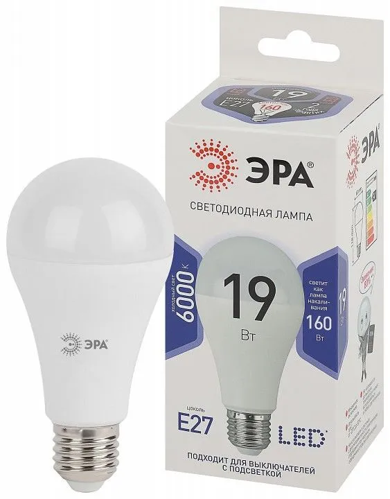 Лампа светодиодная Эра Стандарт E27 19Вт 6000K LED A65-19W-860-E27