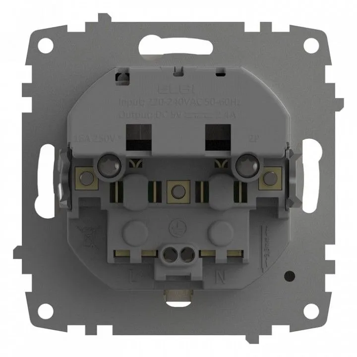 Розетка с заземлением и со шторкой и 2хUSB type A, без рамки Elbi Eleсtriс Zena Vega 609-010200-317