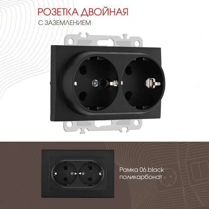 Розетка двойная с заземлением, без рамки Arte Milano am-206 206.40-2.black