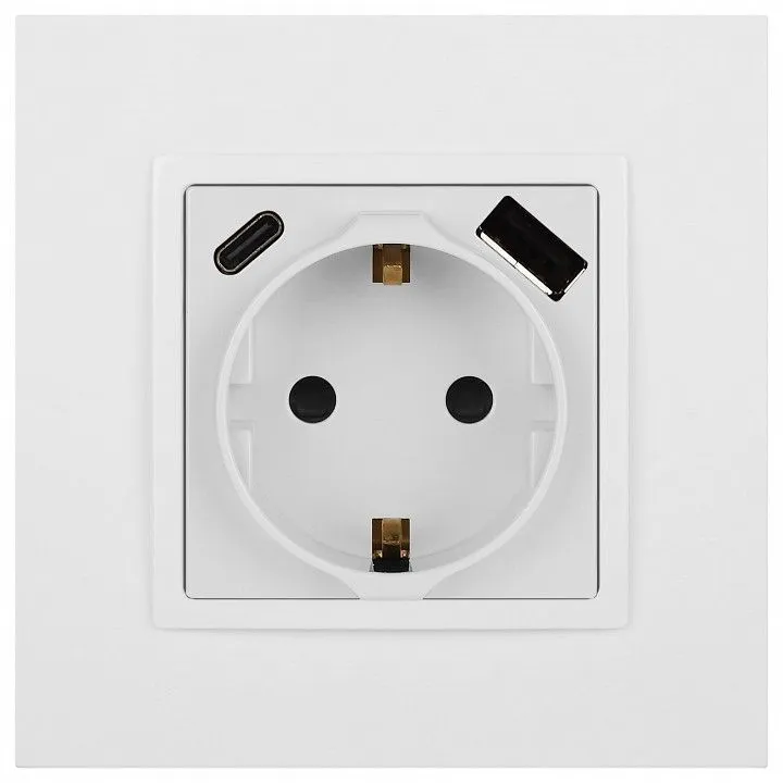 Розетка с заземлением и со шторкой и 2хUSB, без рамки Эра Эра Elegance 14-4108-01