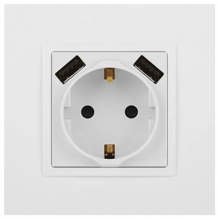 Розетка с заземлением и со шторкой и 2хUSB, без рамки Эра Эра Elegance 14-4109-01М