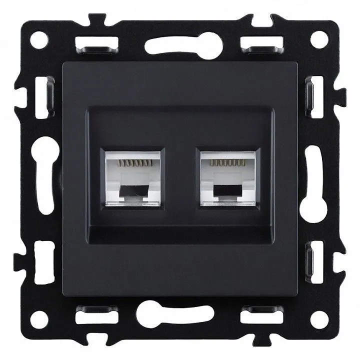 Розетка двойная Ethernet RJ-45 и со шторками, без рамки Kollinger Asthetik AS-018BK