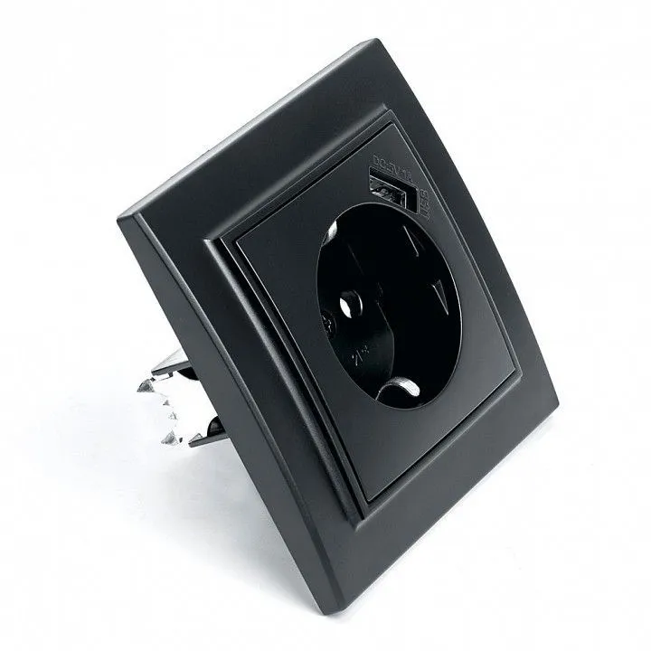Розетка с заземлением и со шторкой и USB Stekker Эрна 39480