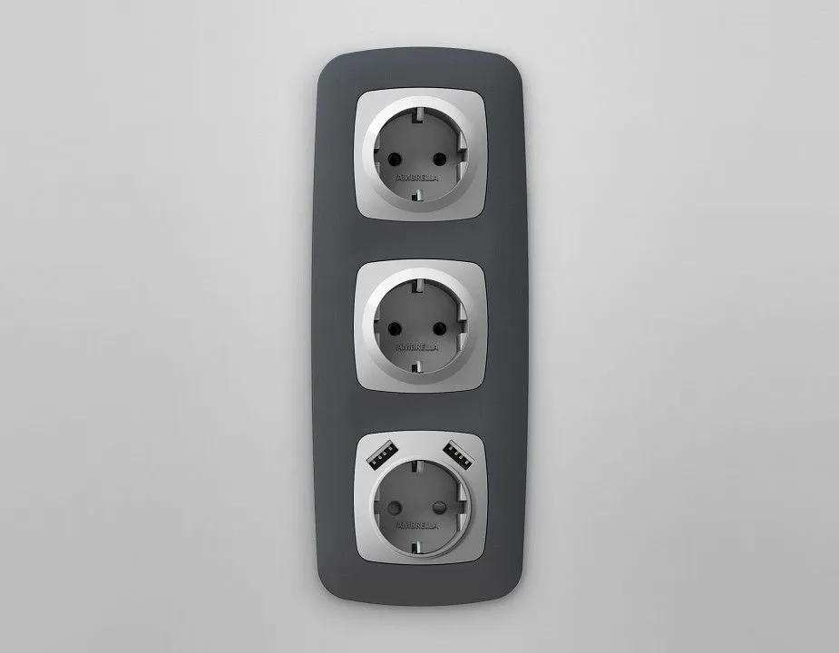 Накладка для розетки с заземлением и со шторками и 2хUSB type A Ambrella Volt OMEGA OP4090