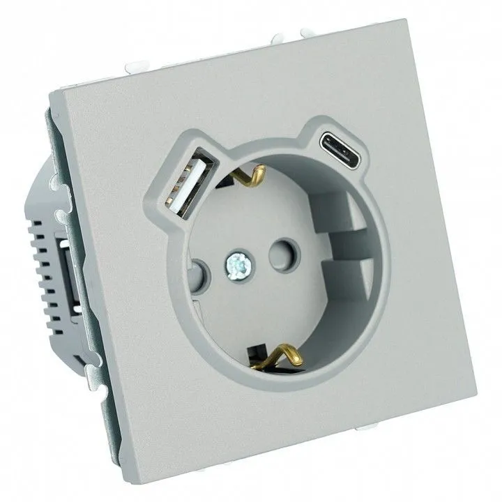 Розетка с заземлением и со шторкой и 2хUSB type A и C, без рамки Stekker Эмили 50219