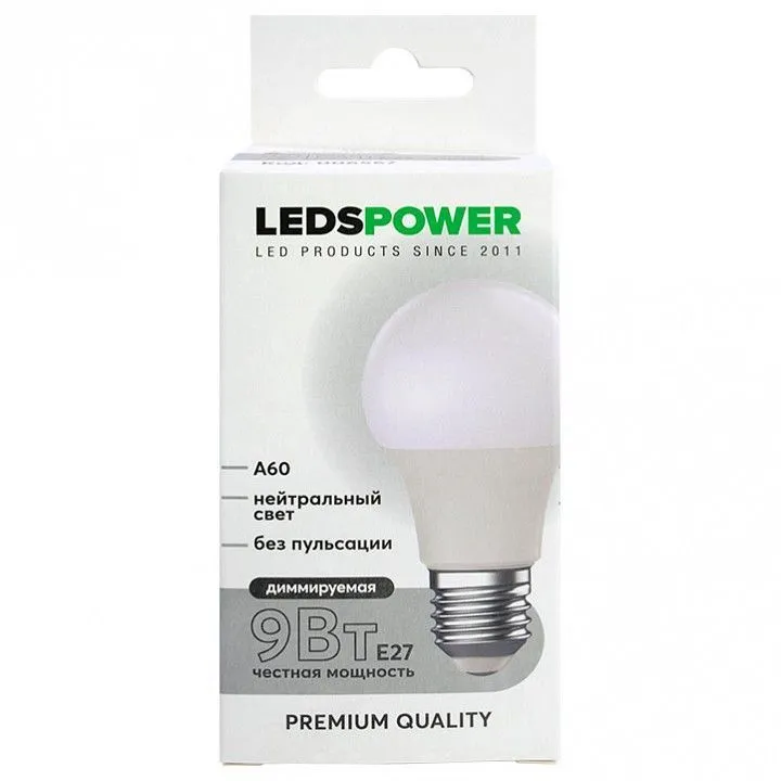 Лампа светодиодная LEDS POWER A60 E27 9Вт 4000K 006567