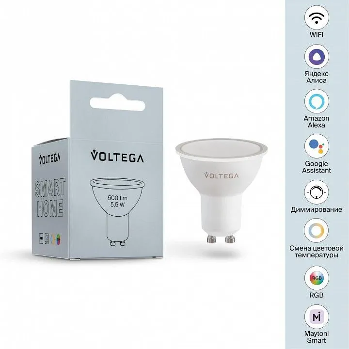 Лампа светодиодная с управлением через Wi-Fi Voltega Умные лампы (Wi-Fi) GU10 5.5Вт 2700-6500K 2426