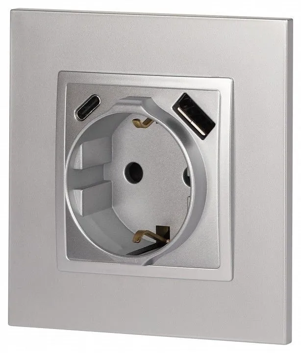 Розетка с заземлением и со шторкой и 2хUSB, без рамки Эра Эра Elegance 14-4108-03