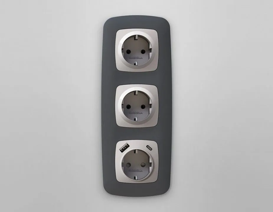 Накладка для розетки с заземлением и со шторками и 2хUSB type A и C Ambrella Volt OMEGA OP4100