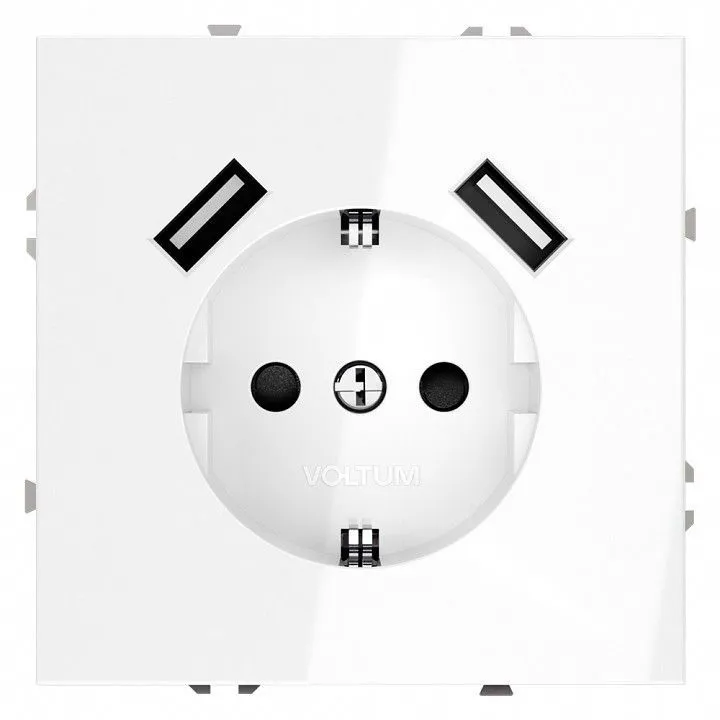 Розетка с заземлением и со шторкой и 2хUSB type A, без рамки Voltum S70 VLS040401