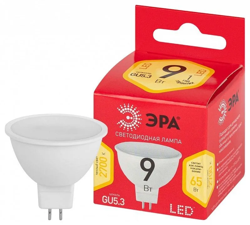 Лампа светодиодная Эра  GU5.3 9Вт 2700K LED MR16-9W-827-GU5.3 R