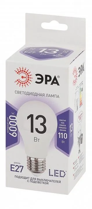 Лампа светодиодная Эра Стандарт E27 13Вт 6000K LED A60-13W-860-E27