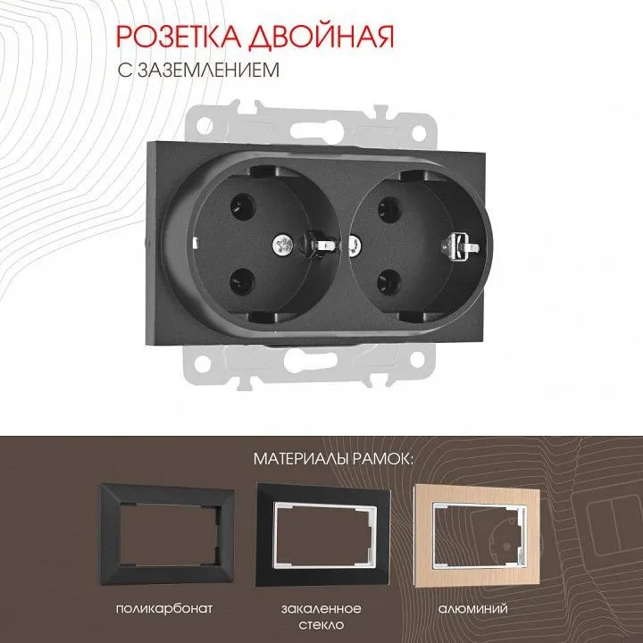 Розетка двойная с заземлением, без рамки Arte Milano am-203 203.40-2.black