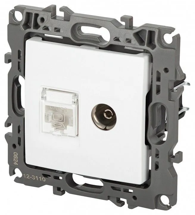 ТВ-розетка и розетка Ethernet RJ-45 без рамки Эра Эра 12 12-3110-01М