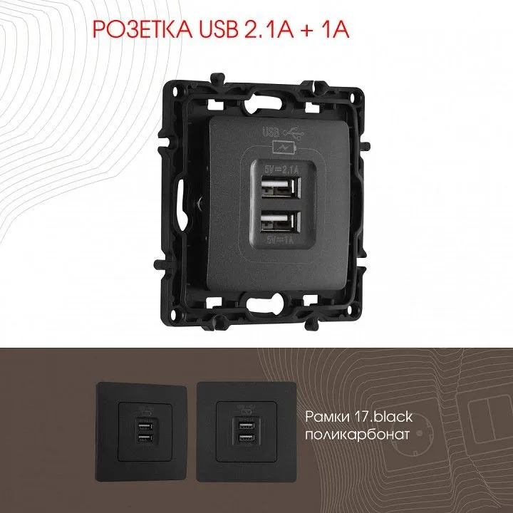 Розетка USB, без рамки Arte Milano am-217 217.46-1.black