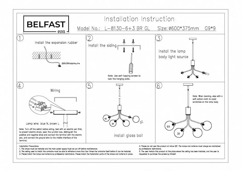 Люстра на штанге Belfast Bryson L-8130-6+3 BR GL
