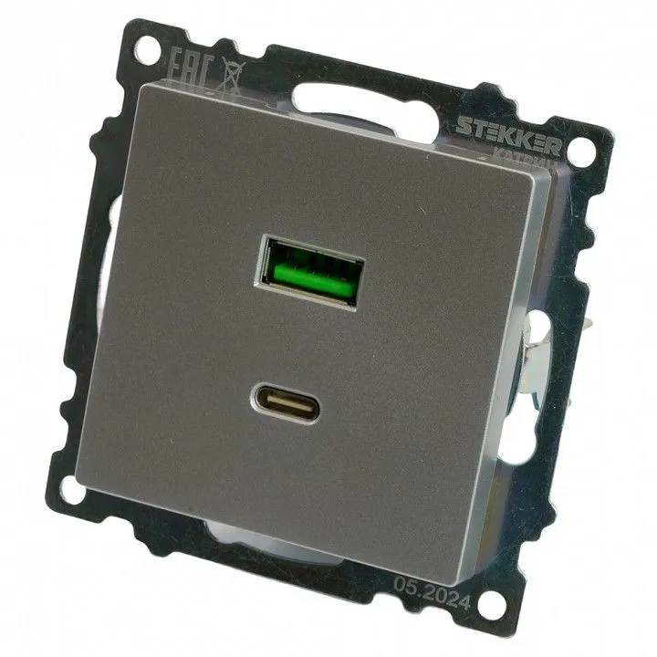Розетка 2хUSB type A и C без рамки Stekker Катрин 50054