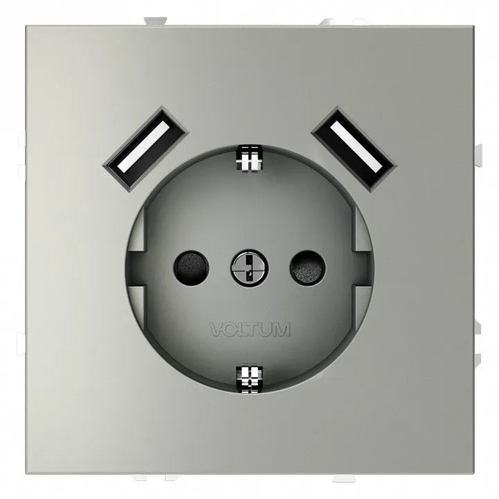 Розетка с заземлением и со шторкой и 2хUSB type A, без рамки Voltum S70 VLS040405