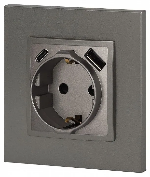 Розетка с заземлением и со шторкой и 2хUSB, без рамки Эра Эра Elegance 14-4108-16