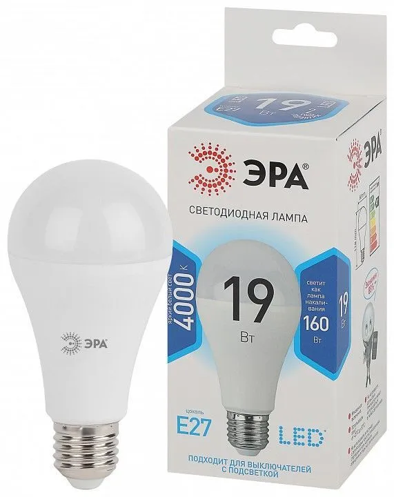 Лампа светодиодная Эра Стандарт E27 19Вт 4000K LED A65-19W-840-E27