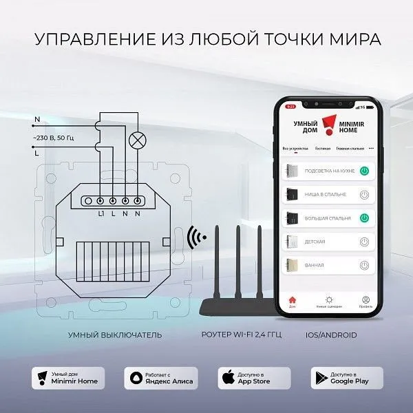 Выключатель сенсорый одноклавишный с подсветкой и функцией Wi-Fi, без рамки Werkel серебряный W4510606