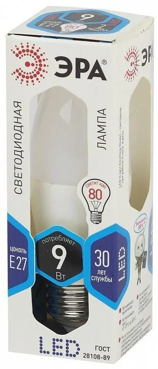 Лампа светодиодная Эра Стандарт E27 9Вт 4000K LED B35-9W-840-E27
