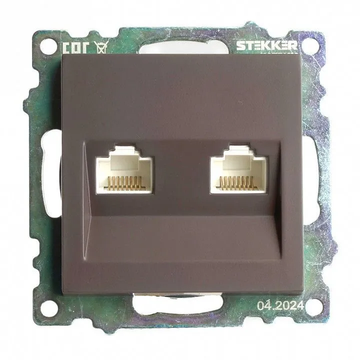 Розетка двойная Ethernet RJ-45 без рамки Stekker Катрин 50006