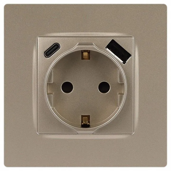Розетка с заземлением и со шторкой и 2хUSB, без рамки Эра Эра 12 12-4108-04