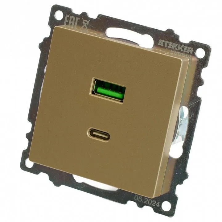 Розетка 2хUSB type A и C без рамки Stekker Катрин 50053