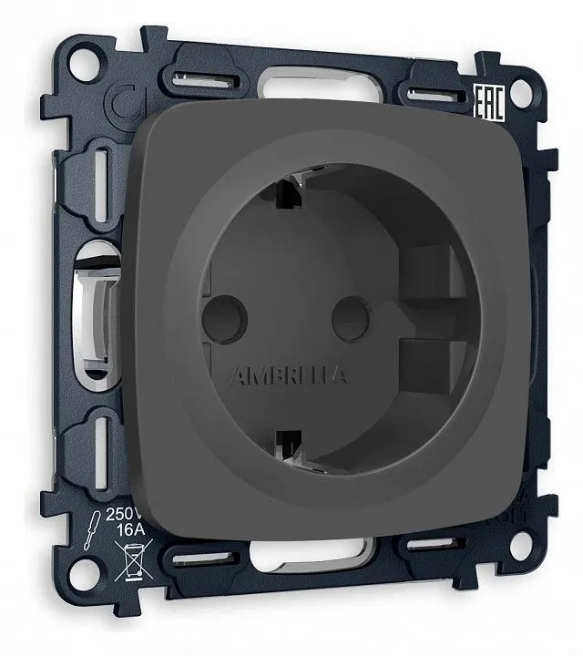 Розетка с заземлением и со шторкой, без рамки Ambrella Volt OMEGA MO907010